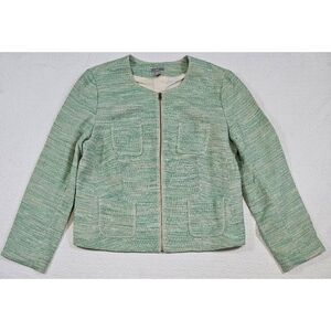 J.Jill Stretch Woven/Tweed Zip Up Linen Blend Blazer Jacket